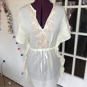 Free People Flutter Sleeve Embroidered Cinch Waist Sheer Cover-up XS (2)